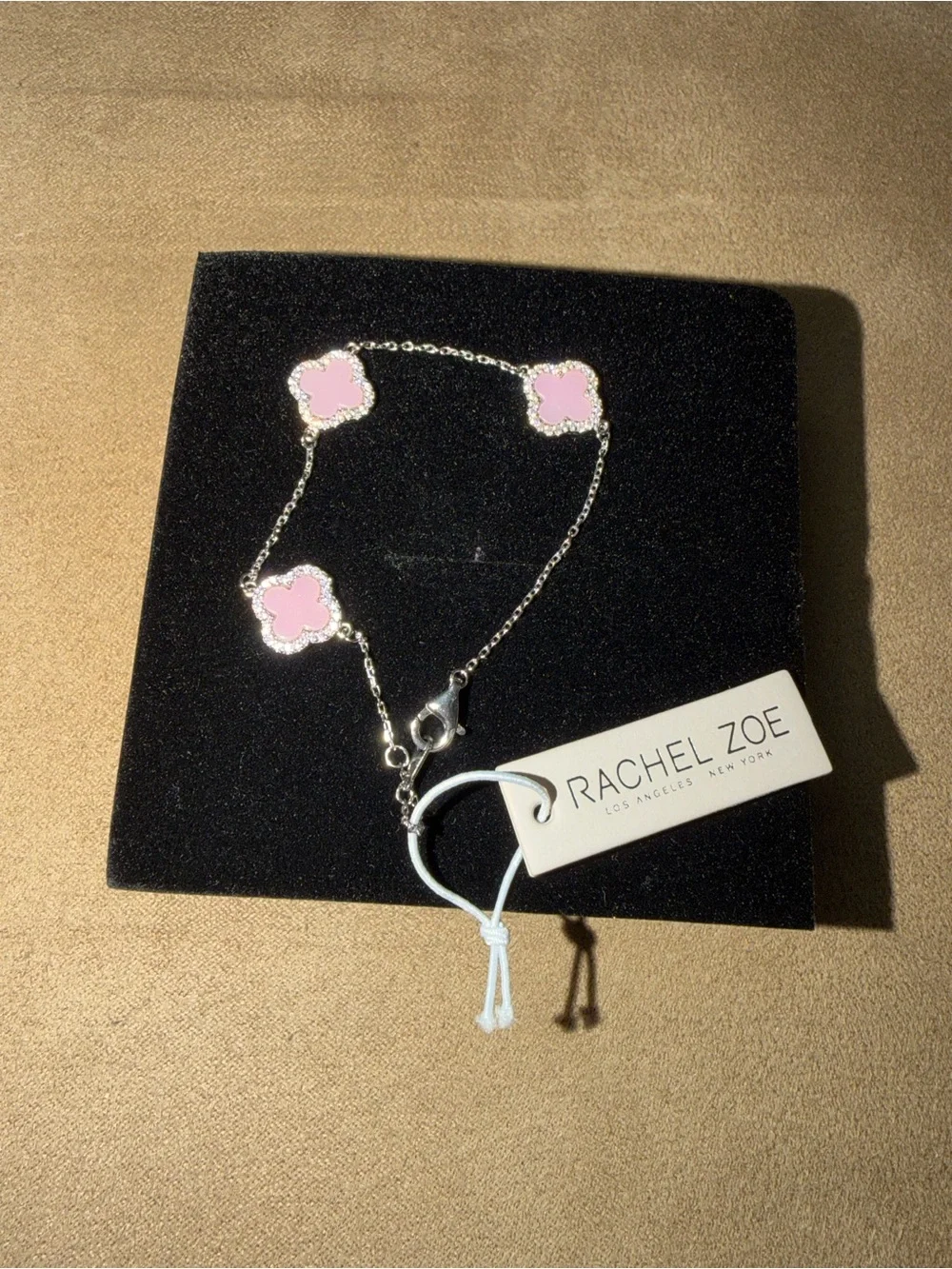 Rachel Zoe Pink and Silver Clover Charm Bracelet